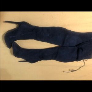 Over-the-Knee Navy Suede Stiletto Boots